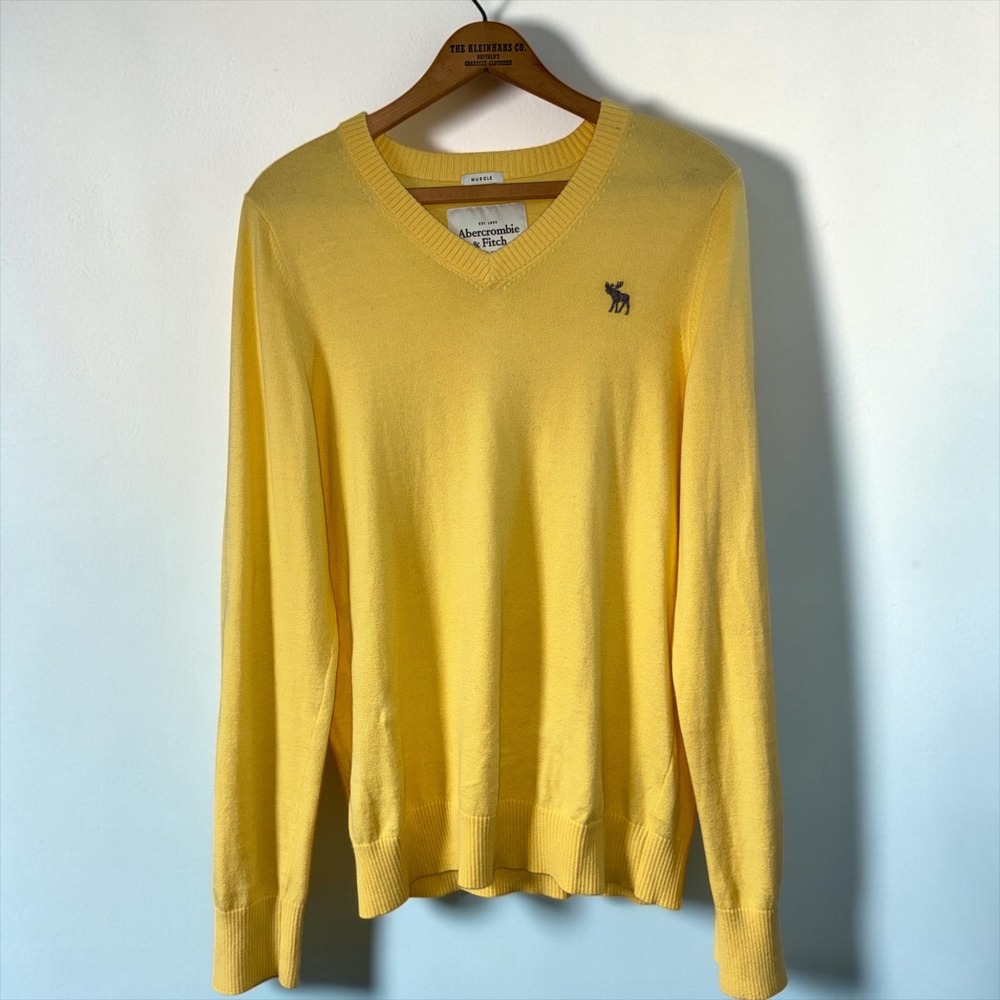 Abercrombie & Fitch Mens Y2KYellow V-Neck Muscle Fit Cotton Cashmere Sweater XL
